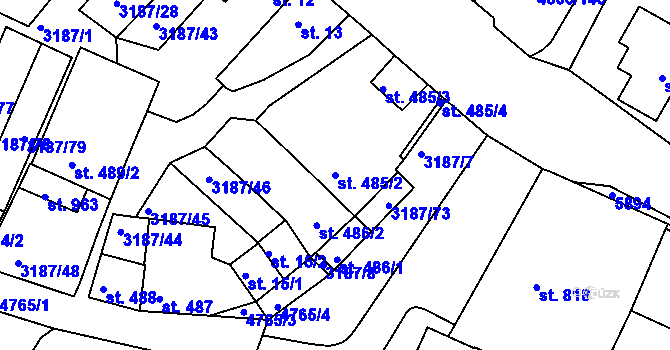 Parcela st. 485/2 v KÚ Zaječí, Katastrální mapa