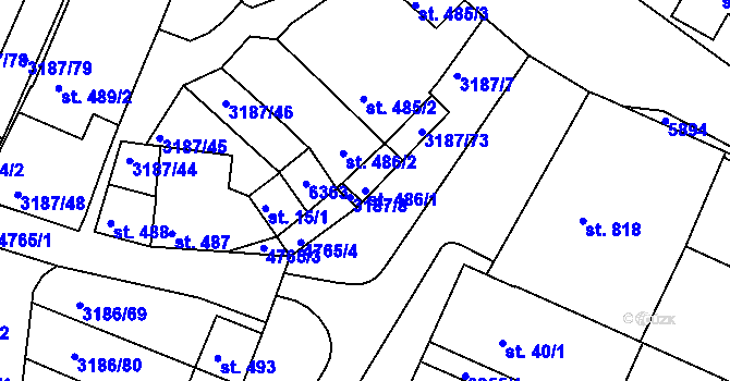Parcela st. 486/1 v KÚ Zaječí, Katastrální mapa