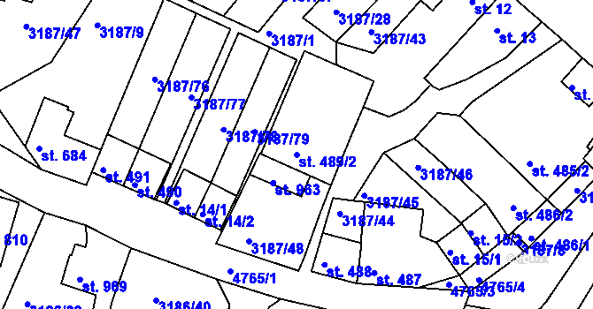 Parcela st. 489/2 v KÚ Zaječí, Katastrální mapa