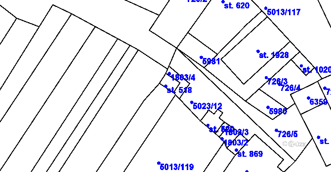 Parcela st. 518 v KÚ Zaječí, Katastrální mapa