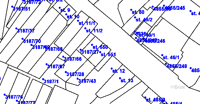 Parcela st. 551 v KÚ Zaječí, Katastrální mapa