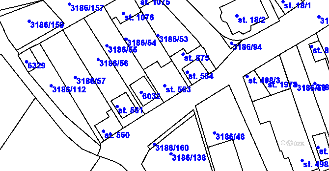 Parcela st. 563 v KÚ Zaječí, Katastrální mapa