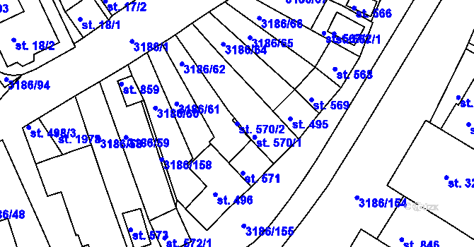 Parcela st. 570/2 v KÚ Zaječí, Katastrální mapa