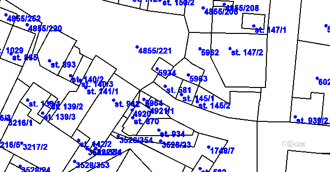 Parcela st. 581 v KÚ Zaječí, Katastrální mapa