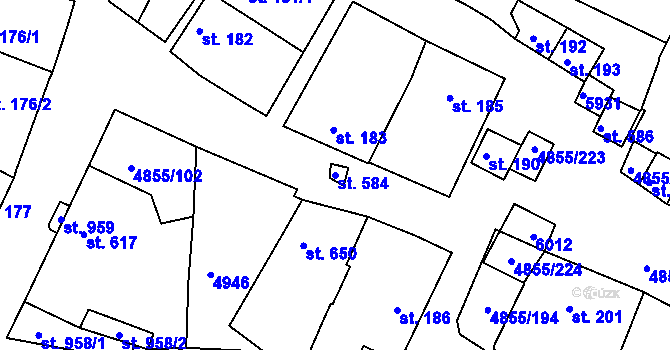 Parcela st. 584 v KÚ Zaječí, Katastrální mapa
