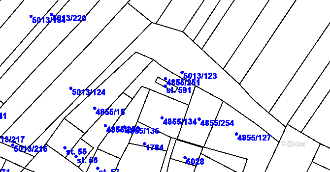 Parcela st. 591 v KÚ Zaječí, Katastrální mapa