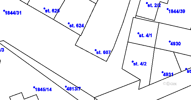 Parcela st. 607 v KÚ Zaječí, Katastrální mapa