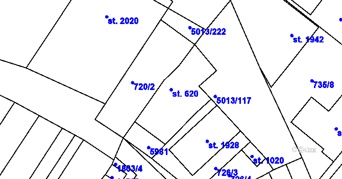 Parcela st. 620 v KÚ Zaječí, Katastrální mapa