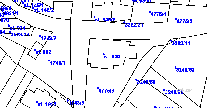 Parcela st. 630 v KÚ Zaječí, Katastrální mapa