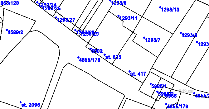Parcela st. 635 v KÚ Zaječí, Katastrální mapa