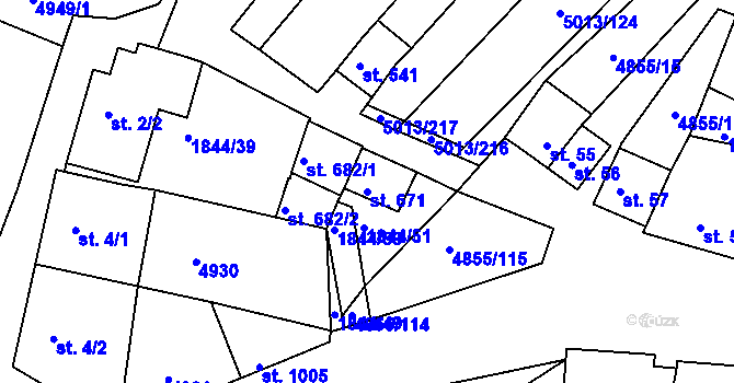 Parcela st. 671 v KÚ Zaječí, Katastrální mapa
