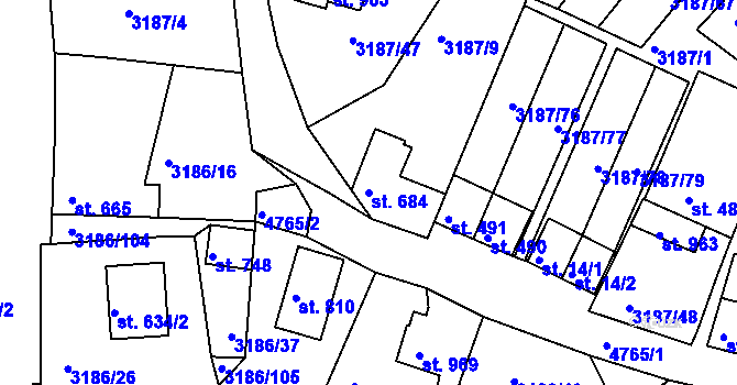 Parcela st. 684 v KÚ Zaječí, Katastrální mapa