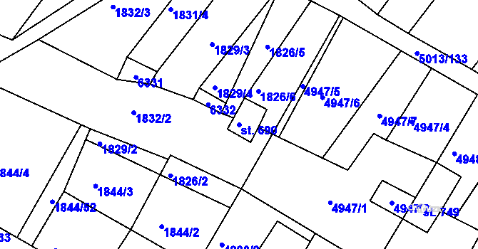 Parcela st. 690 v KÚ Zaječí, Katastrální mapa