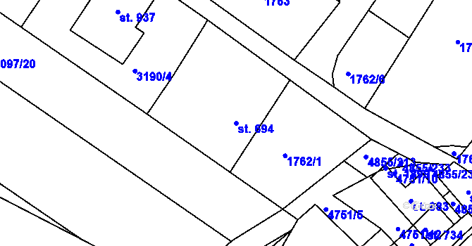 Parcela st. 694 v KÚ Zaječí, Katastrální mapa