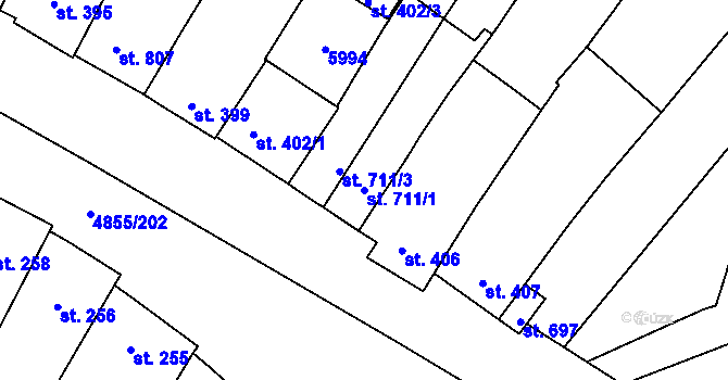 Parcela st. 711/1 v KÚ Zaječí, Katastrální mapa