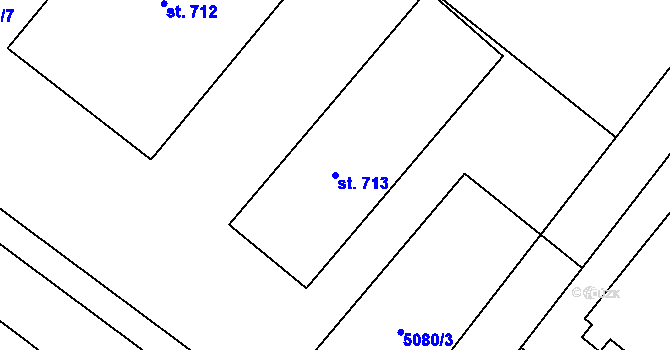 Parcela st. 713 v KÚ Zaječí, Katastrální mapa