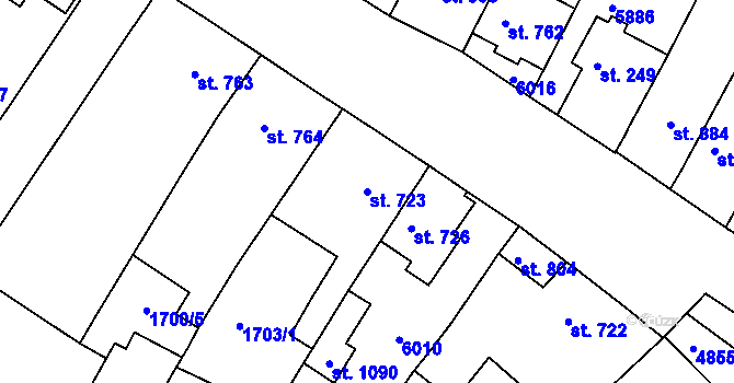 Parcela st. 723 v KÚ Zaječí, Katastrální mapa