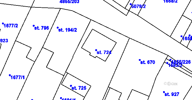 Parcela st. 724 v KÚ Zaječí, Katastrální mapa