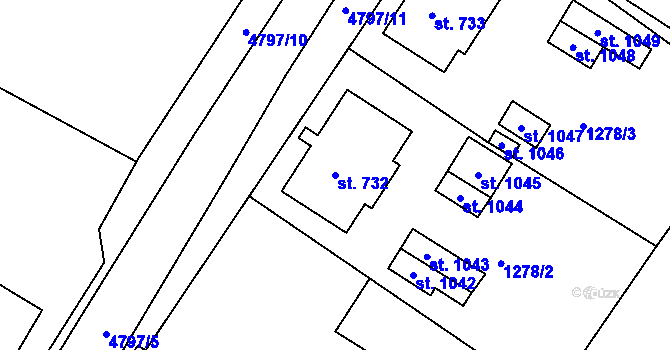 Parcela st. 732 v KÚ Zaječí, Katastrální mapa