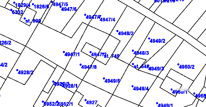 Parcela st. 749 v KÚ Zaječí, Katastrální mapa