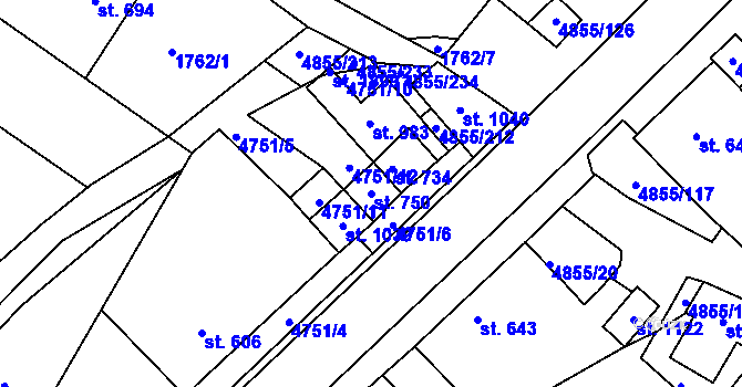 Parcela st. 750 v KÚ Zaječí, Katastrální mapa