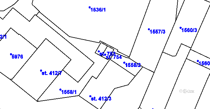 Parcela st. 754 v KÚ Zaječí, Katastrální mapa