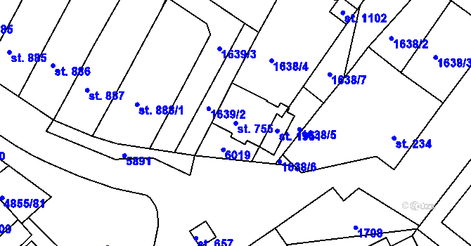 Parcela st. 755 v KÚ Zaječí, Katastrální mapa