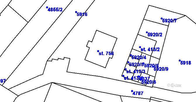 Parcela st. 758 v KÚ Zaječí, Katastrální mapa