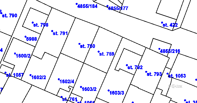 Parcela st. 759 v KÚ Zaječí, Katastrální mapa