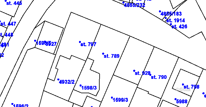 Parcela st. 789 v KÚ Zaječí, Katastrální mapa