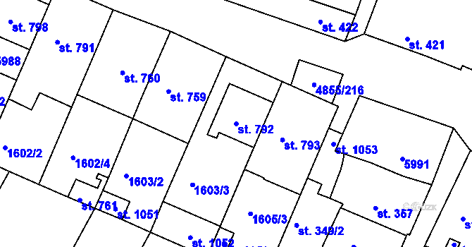 Parcela st. 792 v KÚ Zaječí, Katastrální mapa