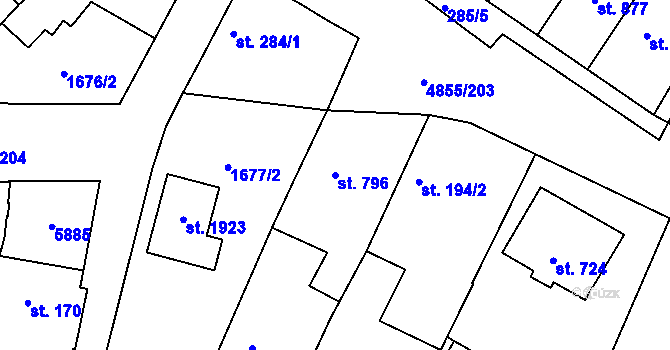 Parcela st. 796 v KÚ Zaječí, Katastrální mapa