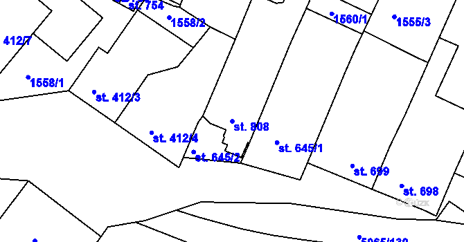Parcela st. 808 v KÚ Zaječí, Katastrální mapa