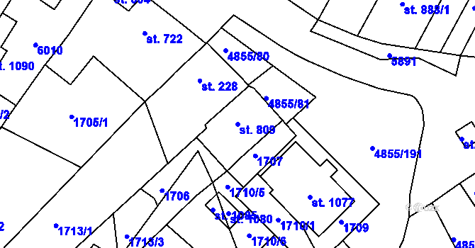 Parcela st. 809 v KÚ Zaječí, Katastrální mapa
