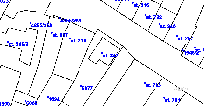 Parcela st. 842 v KÚ Zaječí, Katastrální mapa