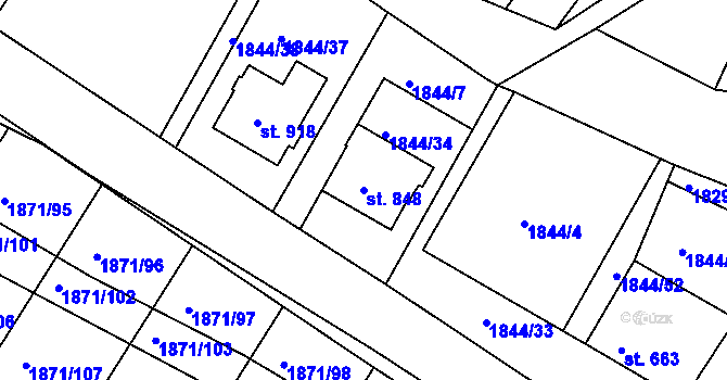 Parcela st. 848 v KÚ Zaječí, Katastrální mapa