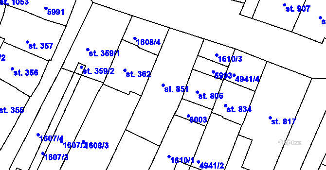 Parcela st. 851 v KÚ Zaječí, Katastrální mapa