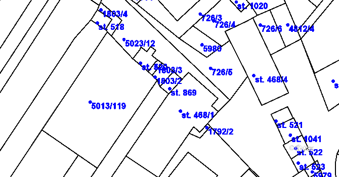 Parcela st. 869 v KÚ Zaječí, Katastrální mapa