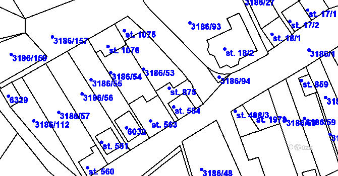 Parcela st. 875 v KÚ Zaječí, Katastrální mapa