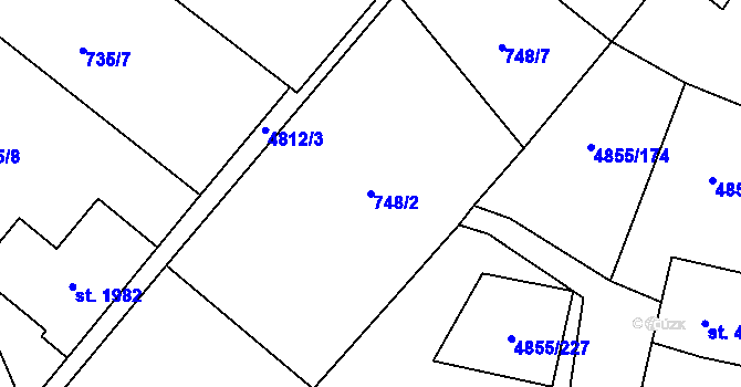 Parcela st. 748/2 v KÚ Zaječí, Katastrální mapa