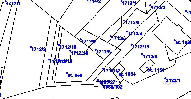 Parcela st. 1712/8 v KÚ Zaječí, Katastrální mapa