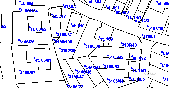 Parcela st. 3186/39 v KÚ Zaječí, Katastrální mapa