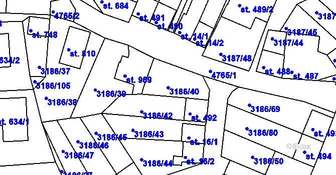 Parcela st. 3186/40 v KÚ Zaječí, Katastrální mapa