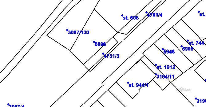 Parcela st. 4751/3 v KÚ Zaječí, Katastrální mapa