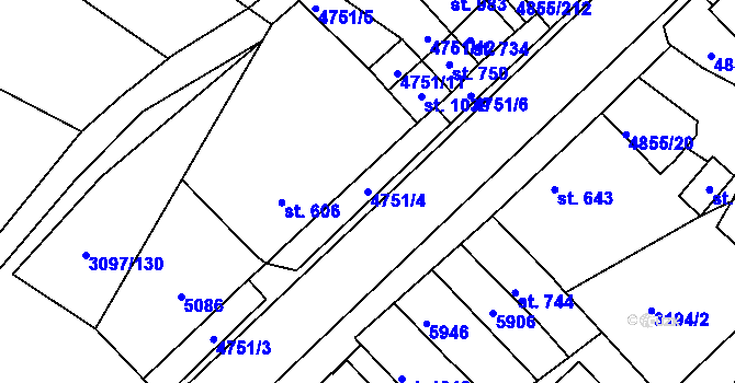 Parcela st. 4751/4 v KÚ Zaječí, Katastrální mapa