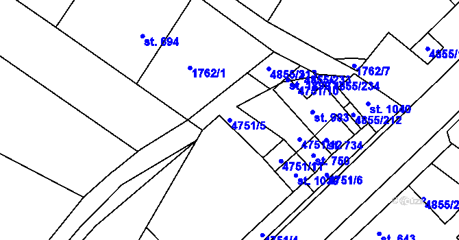 Parcela st. 4751/5 v KÚ Zaječí, Katastrální mapa