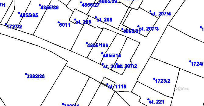 Parcela st. 4855/14 v KÚ Zaječí, Katastrální mapa