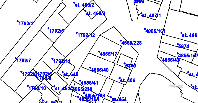 Parcela st. 4855/17 v KÚ Zaječí, Katastrální mapa