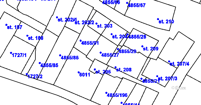 Parcela st. 4855/27 v KÚ Zaječí, Katastrální mapa