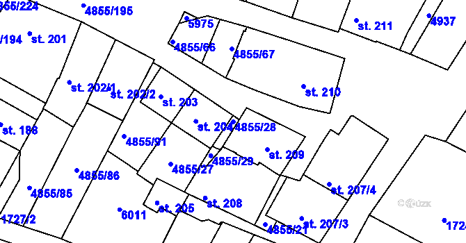 Parcela st. 4855/28 v KÚ Zaječí, Katastrální mapa